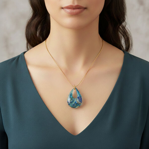 IL MURANO DI FRANCESCA - Blaues DROP Anh&auml;nger 925 Silber 750 Gelb Vergoldet image number 1