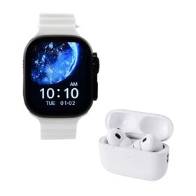 I20 Ultra 2 Max Suit - 10-in-1 Smartwatch-Komplettset mit Smartwatch, Gold-Drehkrone, Kopfhörern, Displayschutz, Ladekabel und 7 Wechselarmbändern, Schwarz