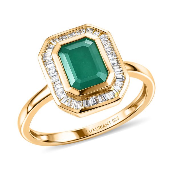 LUXURIANT - AA Socoto Smaragd, Lab Grown Diamant Ring 925 Silber 750 Gelbgold Vermeil (Gr&ouml;&szlig;e 17.00) ca. 1,88 ct image number 3