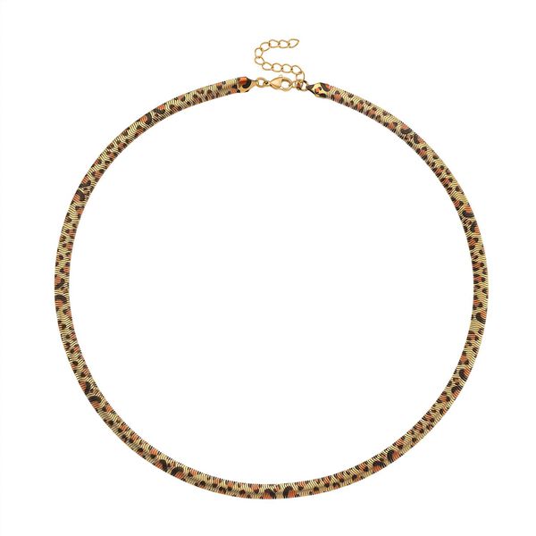 Leoparden-Print Fischgr&auml;ten Halskette aus 316L Edelstahl mit Goldplattierung, ca. 50 cm + 5 cm Extender image number 4