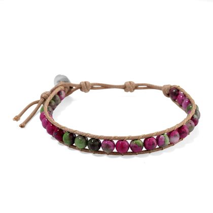 Fuchsia-gr&uuml;ner Regenblumen-Yuhua-Quarzit Armband, flexibel (ca. 18 - 23 cm), ca. 35.00 ct