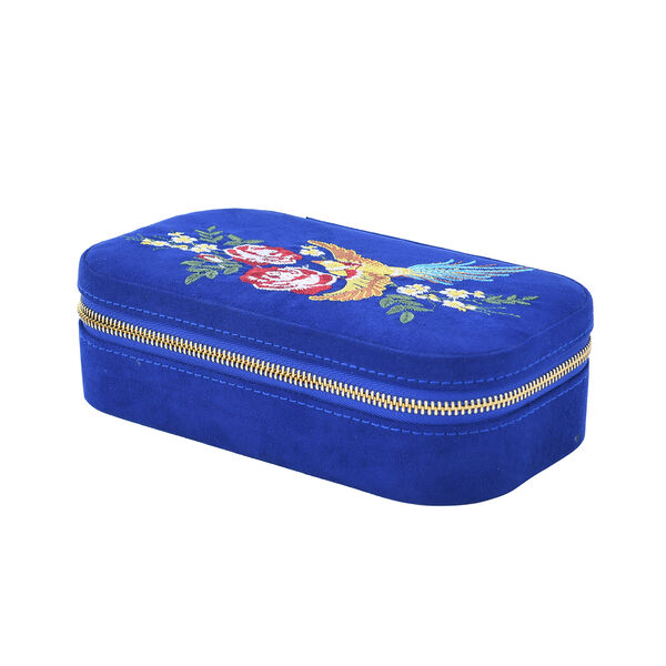 Rechteckiges, besticktes Schmuckkästchen aus Samt mit Reißverschluss, Blau image number 3