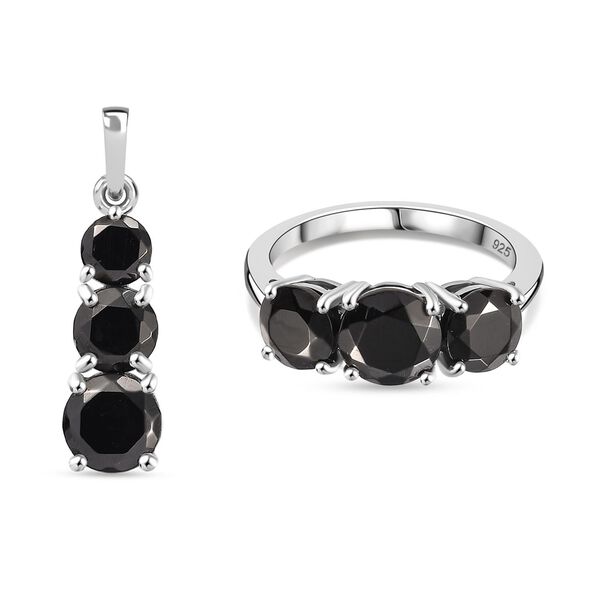 Elite Shungit Schmuckset 925 Silber rhodiniert (Gr&ouml;&szlig;e 16.00), ca. 3.90 ct