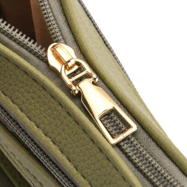 Crossbody-Tasche mit mehreren Rei&szlig;verschlussf&auml;chern und gemustertem Gurt, 19x22cm, Gr&uuml;n image number 6