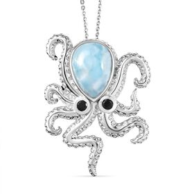 GP Trionfo Kollektion - Larimar, Schwarzer Spinell Anhänger mit Kette, 925 Silber rhodiniert ca. 6,27 ct.