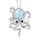 GP Trionfo Kollektion - Larimar, Schwarzer Spinell Anhänger mit Kette, 925 Silber rhodiniert ca. 6,27 ct.