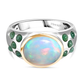 AA Nat&uuml;rlicher, &auml;thiopischer Welo Opal, Smaragd Ring 925 Silber rhodiniert (Gr&ouml;&szlig;e 17.00) ca. 2,89 ct