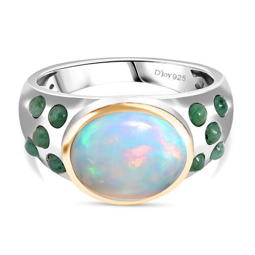 AA Natürlicher, äthiopischer Welo Opal, Smaragd Ring 925 Silber rhodiniert (Größe 17.00) ca. 2,89 ct image number 0