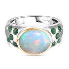 AA Natürlicher, äthiopischer Welo Opal, Smaragd Ring 925 Silber rhodiniert (Größe 17.00) ca. 2,89 ct