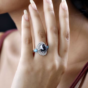 Wei&szlig;er B&uuml;ffel und Sleeping Beauty T&uuml;rkis Ring - 6,37 ct.