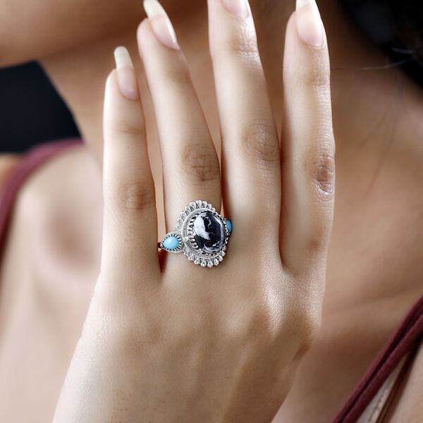 Wei&szlig;er B&uuml;ffel und Sleeping Beauty T&uuml;rkis Ring - 6,37 ct. image number 2
