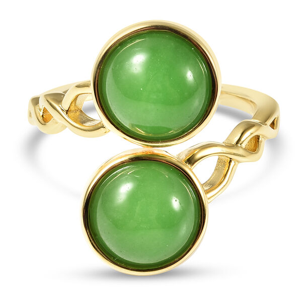 Gr&uuml;ne Jade Bypass Ring 925 Silber Gelbgold-&Uuml;berzug