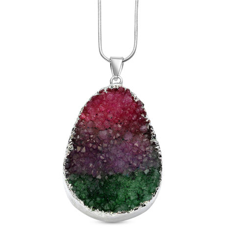 Wassermelonen Drusen-Quarz-Anhänger mit Kette, ca. 50 cm, silberfarben, ca. 123,50 ct image number 0