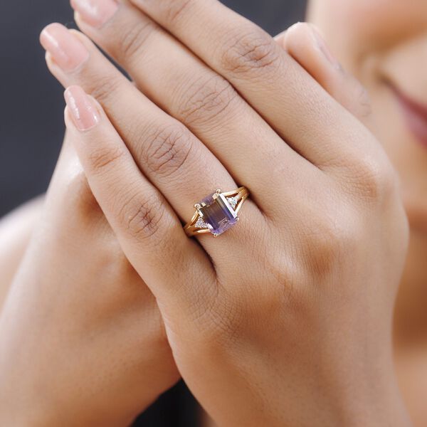 AAA Ametrin, weißer Zirkon Ring, 925 Silber vergoldet, (Größe 20.00) ca. 3.76 ct image number 3