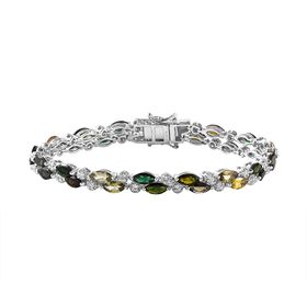 Mehrfarbig-Turmalin, Weißer Zirkon Armband ca. 19 cm 925 Silber platiniert ca. 12,03 ct.