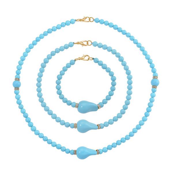 3er Set Muschelkernperlen-Schmuckstücke in Sleeping Beauty-Farbe, bestehend aus Armband (ca. 19 cm) und zwei Halsketten (ca. 40 cm und 50 cm), gelb vergoldet image number 3