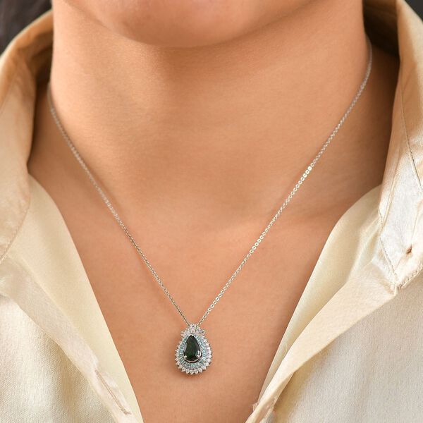 RHAPSODY zertifiziert und geprüft AAAA Tsavorite Granat, Paraiba Turmalin und VS-EF Diamant Anhänger mit 45cm Kette in 950 Platin - 1,78  ct. image number 2