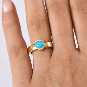 D'Joy AA Sleeping Beauty Türkis Ring 925 Silber 750 Gelb Vergoldet (Größe 16.00) ca. 1,27 ct