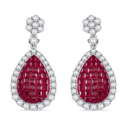 JCK Vegas Designer Schmuck Rubin Farbe Zirkonia Wei&szlig;er Zirkonia Ohrringe 925 Silber rhodiniert