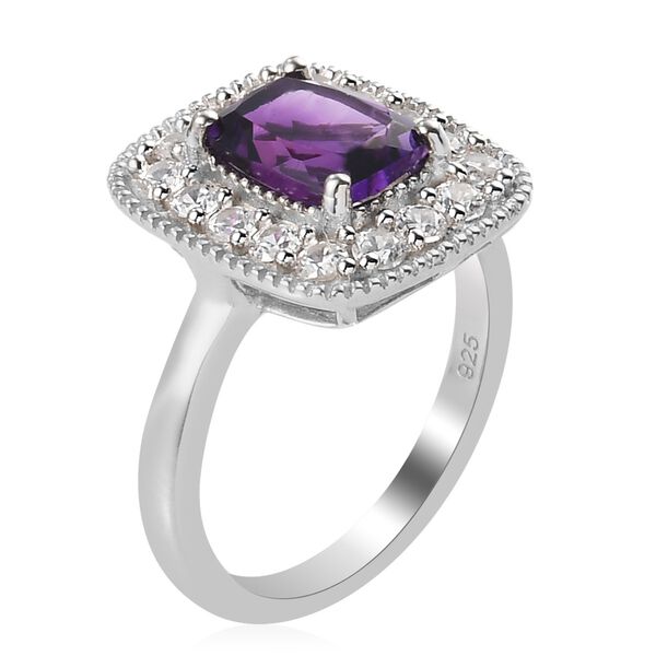 Marokkanischer Amethyst und Zirkon Halo Ring 925 Silber Platin-&Uuml;berzug image number 4