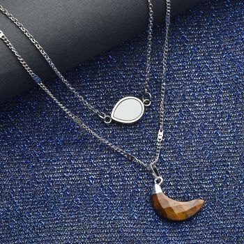 Gelbe Tigerauge und wei&szlig;e Perlmutt-Halskette, 48 cm, 316L Edelstahl ca. 1.50 ct