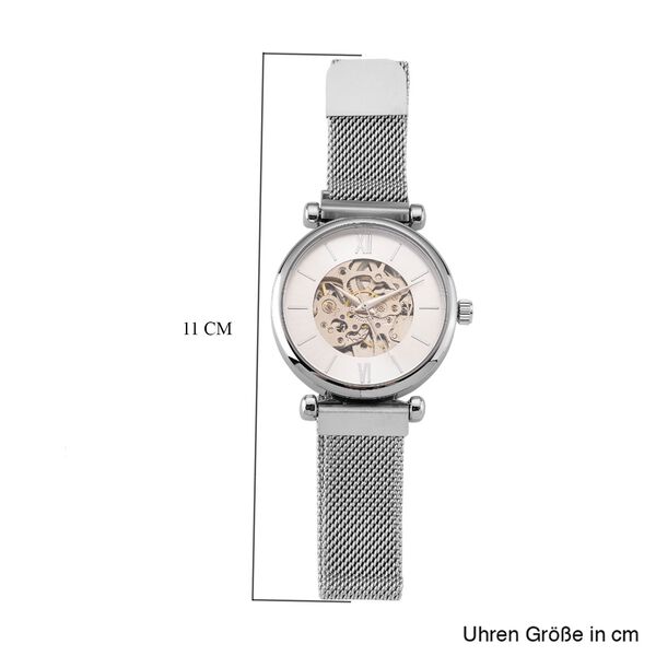 GENOA TIME V2 Automatik-Mechanische Uhr, wei&szlig;es Zifferblatt mit Sonnenschein-Design, 3ATM Wasserdicht, 8.5 cm, Silberfarben image number 7