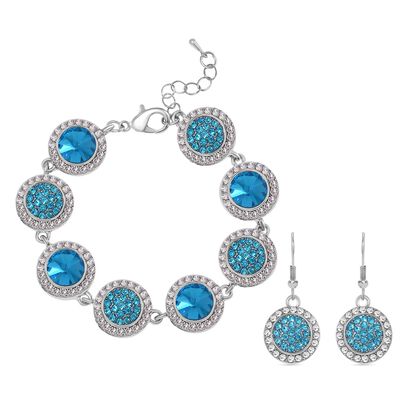 2er Set - Blauer Kristall Armband und Ohrringe