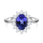 Tansanit, Moissanit Ring, 925 Silber rhodiniert, (Größe 17.00), ca. 1.76 ct