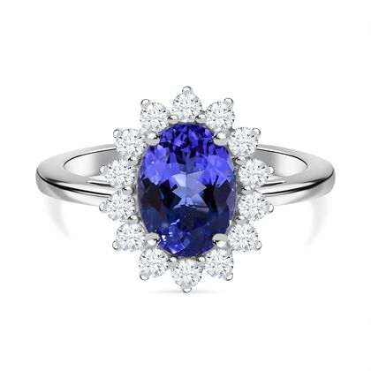 Tansanit, Moissanit Ring, 925 Silber rhodiniert, (Gr&ouml;&szlig;e 17.00), ca. 1.76 ct