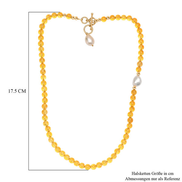Citrin-Perlen und wei&szlig;e Barockperle Halskette, 45 cm image number 6