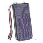 100% echte Leder Crossbody Handy-Geldbörse mit RFID Schutz und Krokoprägung, Violett image number 1