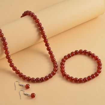 3er Set - Rote Achat Halskette, Armband und Ohrringe, 316L Edelstahl ca. 323.50 ct