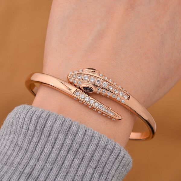 Schlangen Armreif, Weißer Zirkonia, ca. 19 cm Reiner Edelstahl, rosévergoldet image number 2