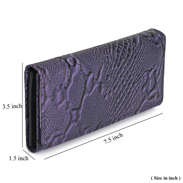 "RfidProtected 100% Python Embossed Genuine Leather Women's Wallet Color : Purple Size:7.25x4 INCH " image number 9
