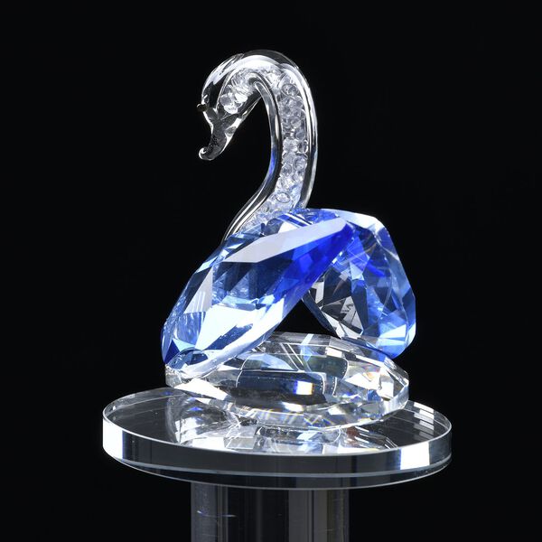 Dekorative Kristallglas-Schwanfigur auf ovalem St&auml;nder, Gr&ouml;&szlig;e 11.5x11.5x8cm, blau image number 3