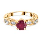 Afrikanischer Rubin (Fissure gefüllt), Weißer Zirkon Ring 925 Silber 750 Gelbgold Vermeil (Größe 20.00) ca. 1,37 ct