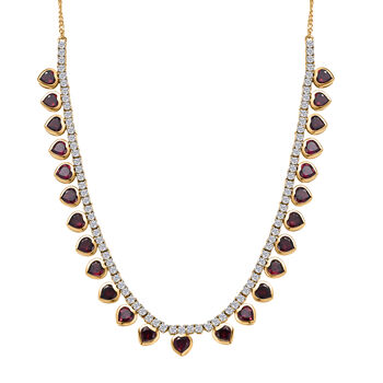 D'Joy AA Nat&uuml;rlicher Rhodolith Granat, Wei&szlig;er Zirkon Halskette ca. 45 cm 925 Silber 750 Gelbgold Vermeil ca. 19,12 ct.
