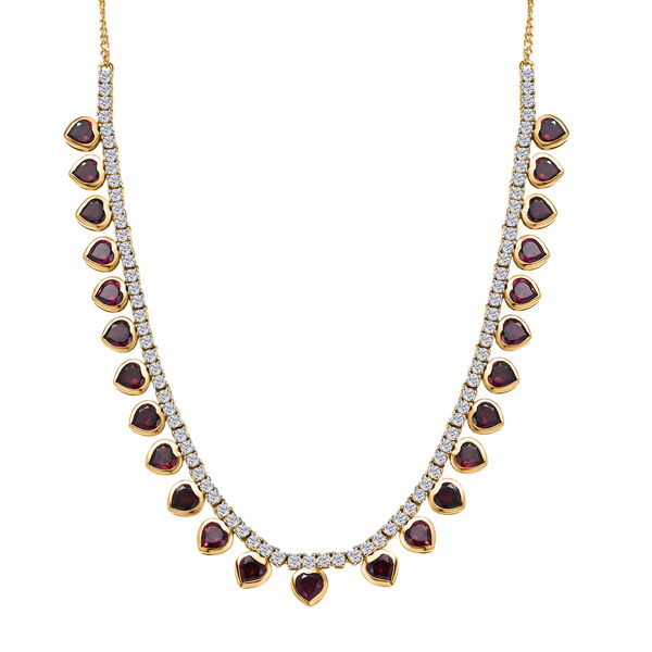 D'Joy AA Nat&uuml;rlicher Rhodolith Granat, Wei&szlig;er Zirkon Halskette ca. 45 cm 925 Silber 750 Gelbgold Vermeil ca. 19,12 ct.