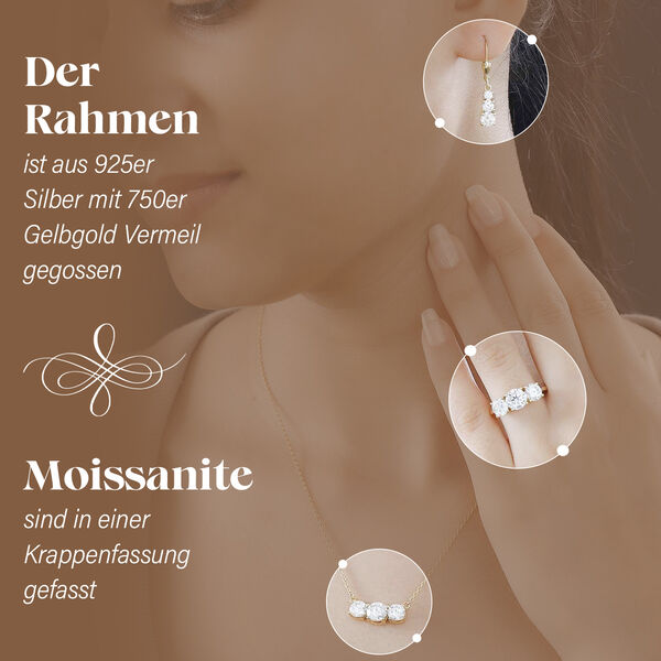 Moissanit Schmuckset, 925 Silber Gelbgold Vermeil - 7,19 ct. image number 2