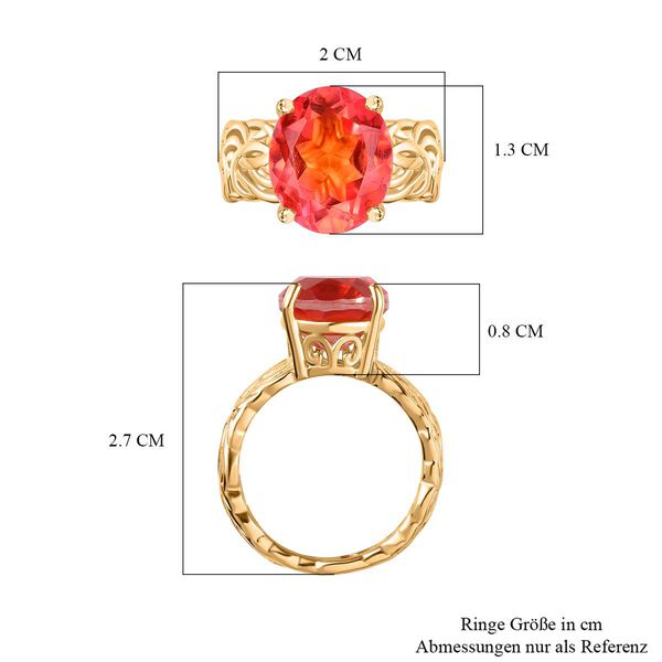 Padparadscha Quarz Triplette Ring 925 Silber 750 Gelbgold Vermeil (Gr&ouml;&szlig;e 16.00) ca. 5.25 ct image number 7