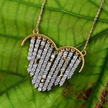 GP Kollektion Wei&szlig;er Zirkon, Kanchanaburi Blauer Saphir Halskette ca. 50 cm 925 Silber 750 Gelbgold Vermeil ca. 4,47 ct.