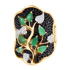 Kagem Sambischer Smaragd, Schwarzer Spinell Ring, 925 Silber vergoldet (Gr&ouml;&szlig;e 17.00) ca. 3.64 ct