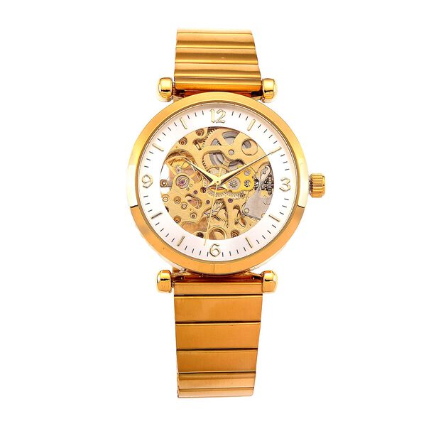 GENOA TIME V2 Automatik-Mechanische Uhr, wei&szlig;es Zifferblatt mit Sonnenschein-Design, 3ATM Wasserdicht, 22 cm, gelb