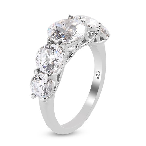 LUSTRO STELLA Hergestellt mit ZIRKONIA 5 Stein Ring 925 Silber Platin-&Uuml;berzug (Gr&ouml;&szlig;e 16.00) ca. 5,76 ct image number 4