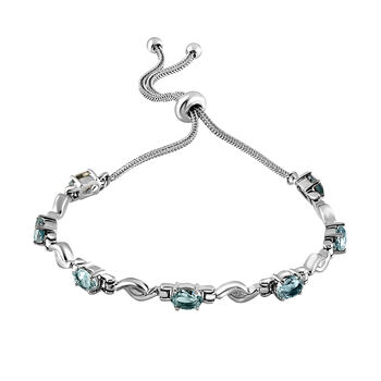 Verstellbares, himmelblaues Topas-Armband, ca. 26.75 cm, Edelstahl, ca. 3,98 ct