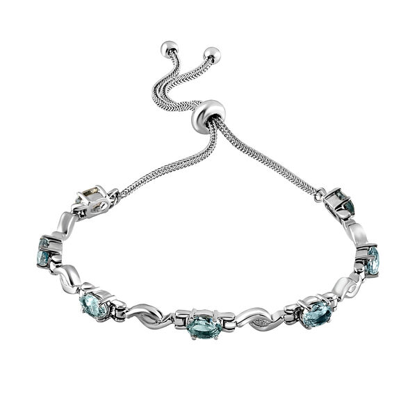 Verstellbares, himmelblaues Topas-Armband, ca. 26.75 cm, Edelstahl, ca. 3,98 ct