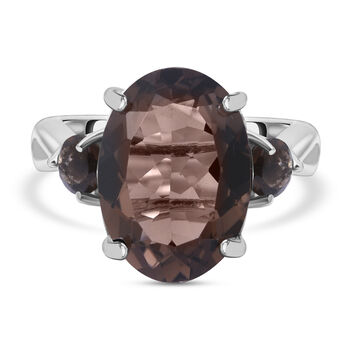 Rauchquarz Ring, 925 Silber platiniert (Gr&ouml;&szlig;e 16.00) ca. 5.81 ct