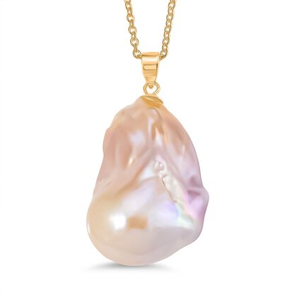 AAA Mehrfarbige-S&uuml;&szlig;wasser-Barockperle Anh&auml;nger mit Kette, ca. 50 cm, 925 Silber vergoldet