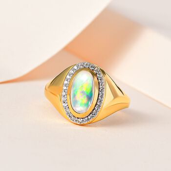 Nat&uuml;rlicher, &auml;thiopischer Welo Opal und Zirkon-Ring - 1,20 ct.