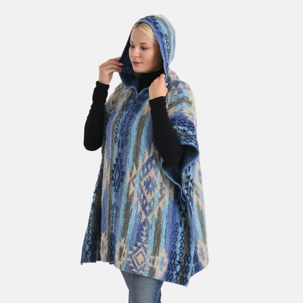  La Marey signature Printed pattern with hoodie ponchos image number 3